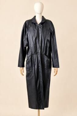 Vintage 80s 90s Bechamel Black Genuine Leather Maxi Coat Oversized M Longline